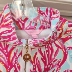 Lilly Pulitzer Skipper Popover Underwater Escape Coral Pink Blue White Size XXS