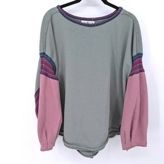 Natural Life Sweatshirt Women S/M Green Pink Colorblock Boho Knit Colorful Artsy