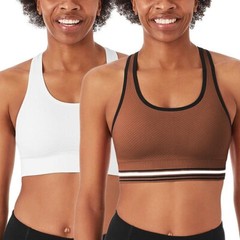 Member’s Mark Ladies 2 Pack Racerback Sports Bra Size L White/Cinnamon