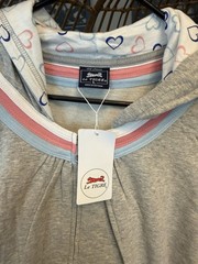 Le Tigre Gray with Pink Blue White Lining Heart Hoodie Size Large