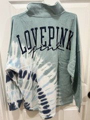 Victoria’s Secret PINK Blue/White Tie-Dye 1/2 Zip Logo Sweatshirt Women’s Medium
