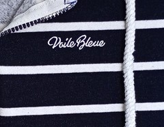 Womens Navy Blue White Striped Hoodie Nautical Hooded Top Zip Front Fleece Lined
