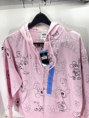 Disney Mickey Mouse Hoodie Sweatshirt Women Large Pink AOP Full Zip Fleece NWT