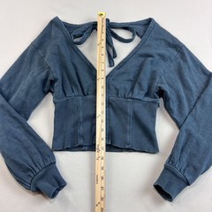 Pilcro Anthropologie Blue Ribbed Back Tie Sweatshirt Boho Crop Balloon Sleeve XS