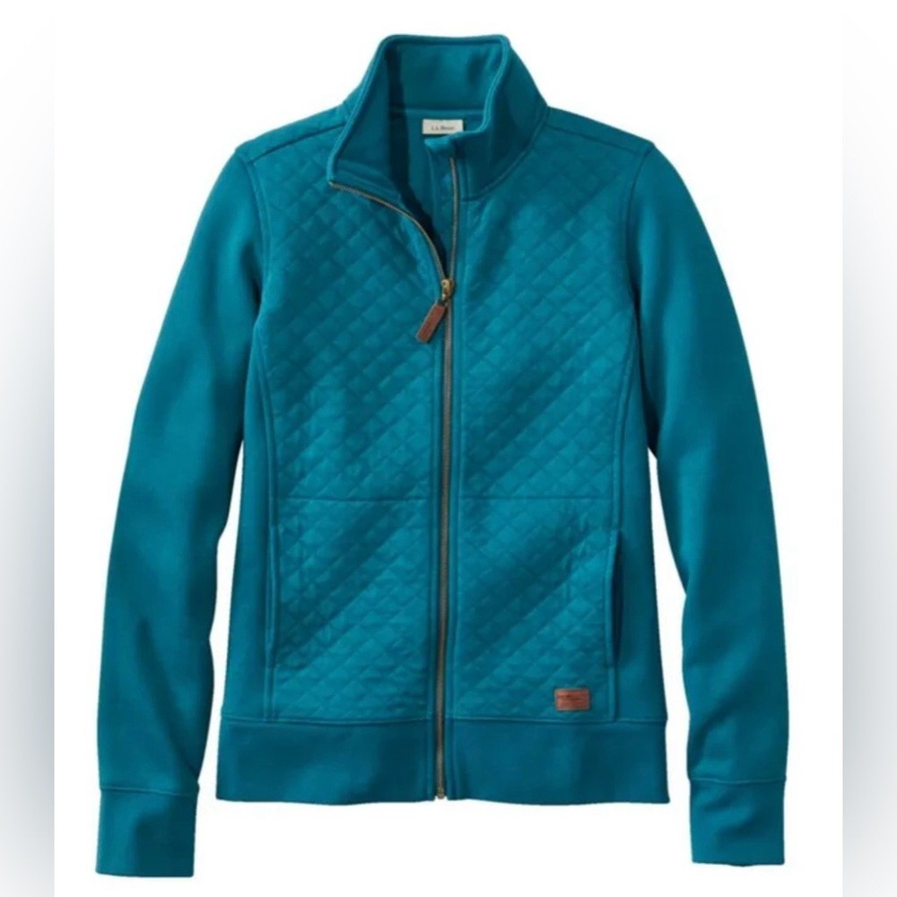 LL Bean Quilted Full-Zip Sweatshirt, Womens Size M Tall, Admiral Blue 515668 NEW