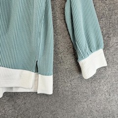OFEFEAN Womens Oversized Crew Neck Sweater, XL, Light Blue Green White Trim NWT