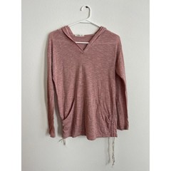 Ginger G Mauve Pink Striped Lightweight Hoodie Pullover Cinched Sides Medium