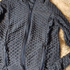 Fire & Fleur Black Geometric Hooded Athletic Jacket Zip Pockets Size S