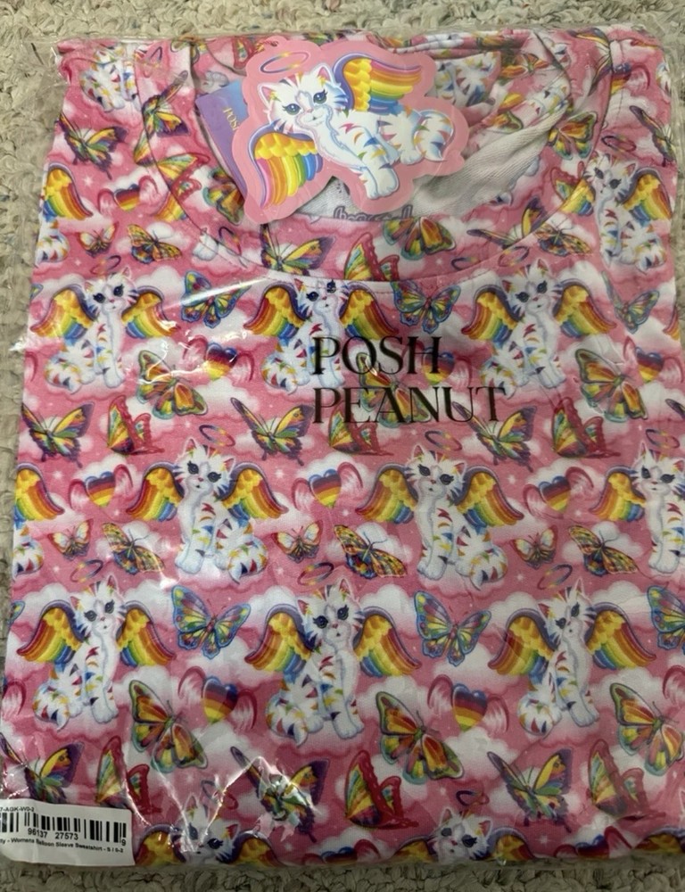 Posh Peanut Lisa Frank “Angel Kitty” Balloon Sleeve Sweatshirt Women’s Size 0-2