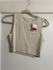 Vitality Women’s Beige Cropped Stretch Crew Neck Tank Top Activewear Size L