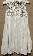 SR Fashion Top M Cute White Cotton Crochet Trapeze Hem Boho Tunic Shirt Blouse