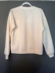 Lands’ End Women’s Quilted V-Neck Pullover Sweatshirt Ivory S Cotton Knit