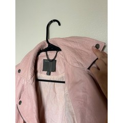 Muubaa Biker Jacket Leather Slim Fit Belted Moto Blush Pink Casual Night Out