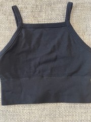 Black Pro Fit Women’s Square Neck Crop Top Seamless Stretch Ribbed Sporty