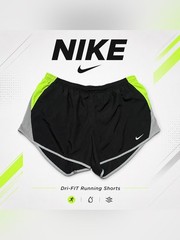 Nike Women’s Dri-FIT Running Shorts Size Large Black Neon Green Reflective