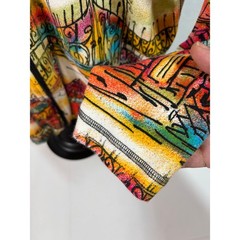 Chicos Women Size 2 Large Multicolor Cityscape Art Print Full Zip Cotton Hoodie