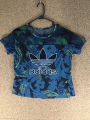 ADIDAS Womens Graphic T-Shirt Top UK 10 Small Multicoloured Floral And Birds