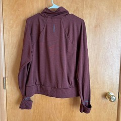 REI Co-op Pullover Top Women XL Burgundy Hybrid Wind Mock Neck Thumbholes