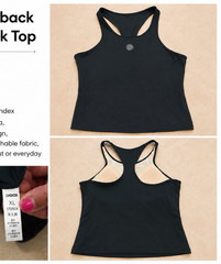 Women’s S Black Racerback Tank Scoop Neck Built-In Bra Stretch Poly/Spdx