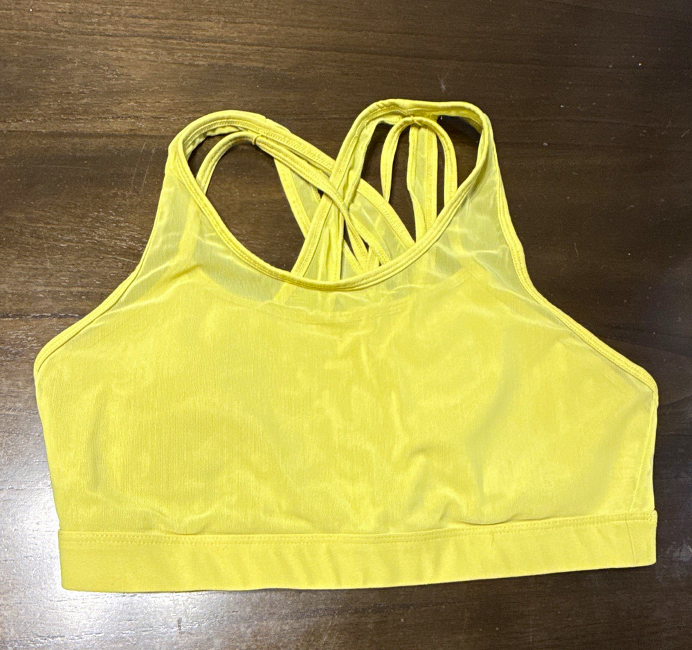 Fabletics Yellow Strappy Crossback Medium Support Wireless Pullover Bra Logo L