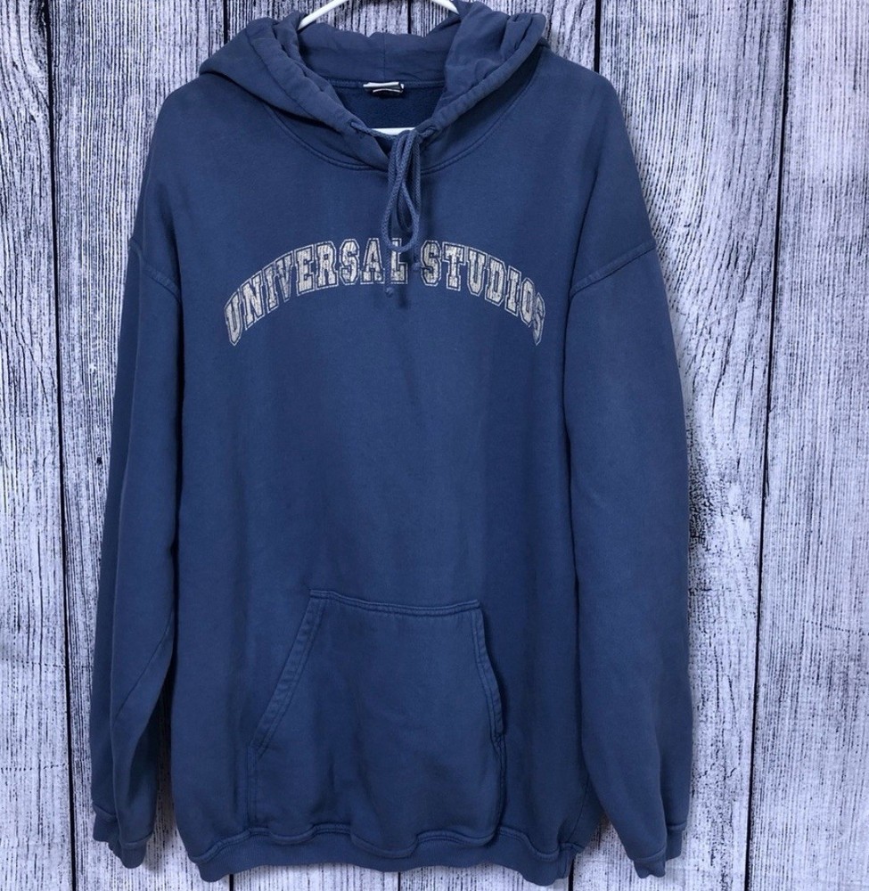 Universal Studios Unisex L Blue Pullover Fleece Hoodie Graphic Logo Pocket