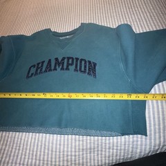 Champion Reverse Weave Cropped Sweatshirt Teal Green XL WL425 Raw Hem Pullover