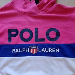 Polo Ralph Lauren Hoodie Small Pink Blue White Colorblock Pullover S