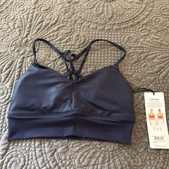 Alo Yoga Lush Bra Women’s Sports Navy Glossy Strappy Back Nylon Blend XS