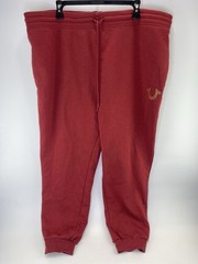 True Religion L TR Circular Jogger Sweatpants Red Dahlia Gold Logo Womens Sz 3XL