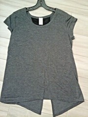 Champion Women Solid Heather Black Scoop Neck Cap Sleeve Hi-Lo T-Top Size L