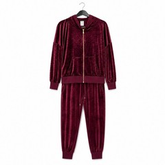 Felina Velour Tracksuit Set XL Burgundy Hooded Zip Jacket Jogger Pants Lounge