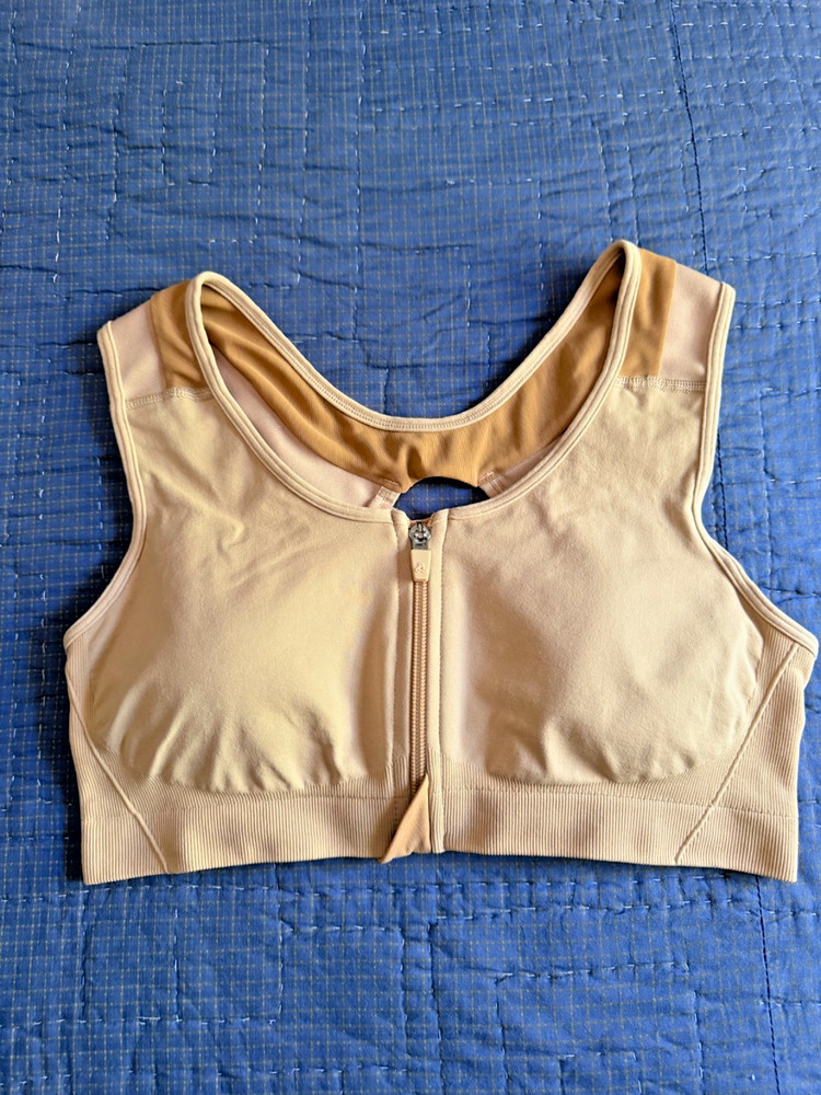 ALIGNMED ZIPPER POSTURE SPORTS BRA Size M Beige Front Zip Compression