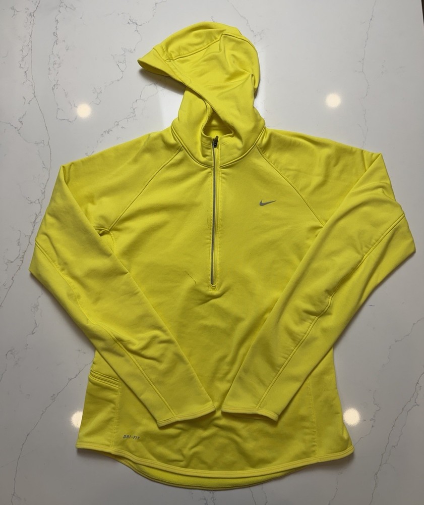 Nike Pro Dri-FIT Half Zip Pullover Hoodie Neon Yellow Women’s Large Running