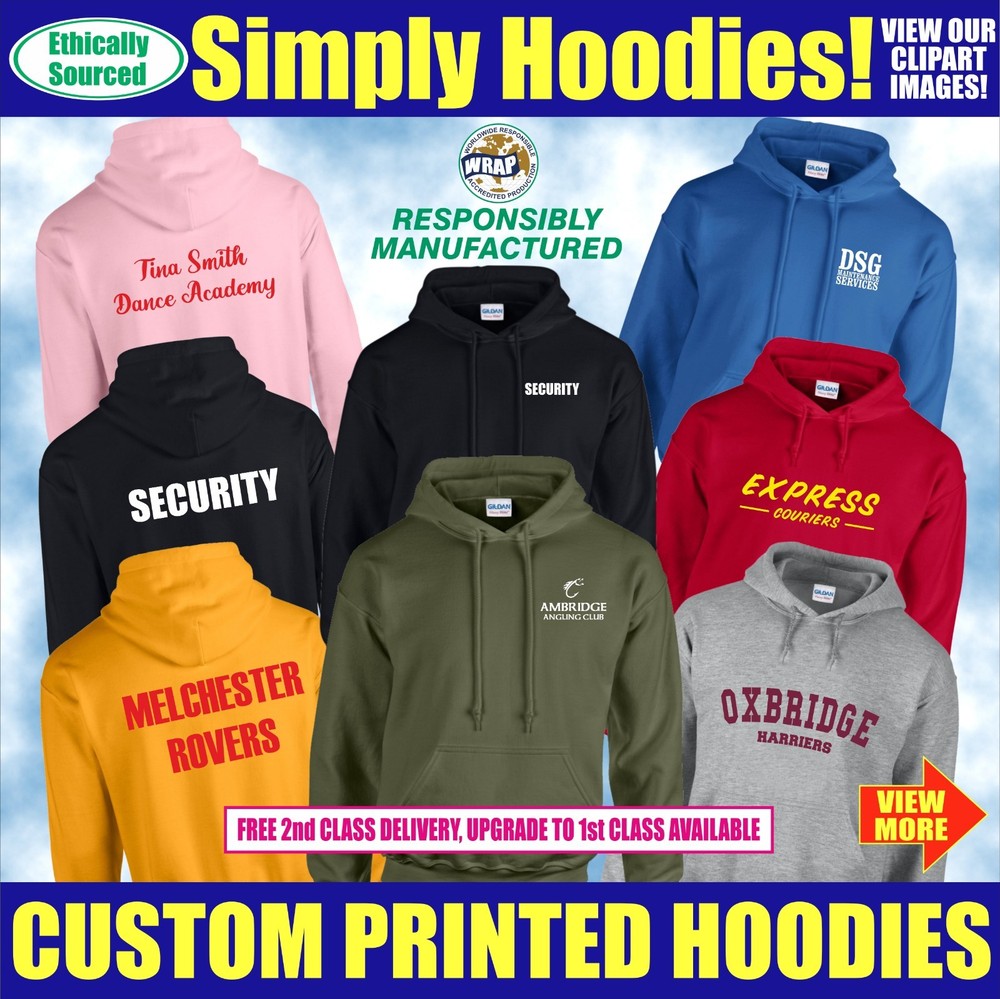 Personalised Custom Printed Hoodie Unisex Workwear Top Your Text Team Jumper