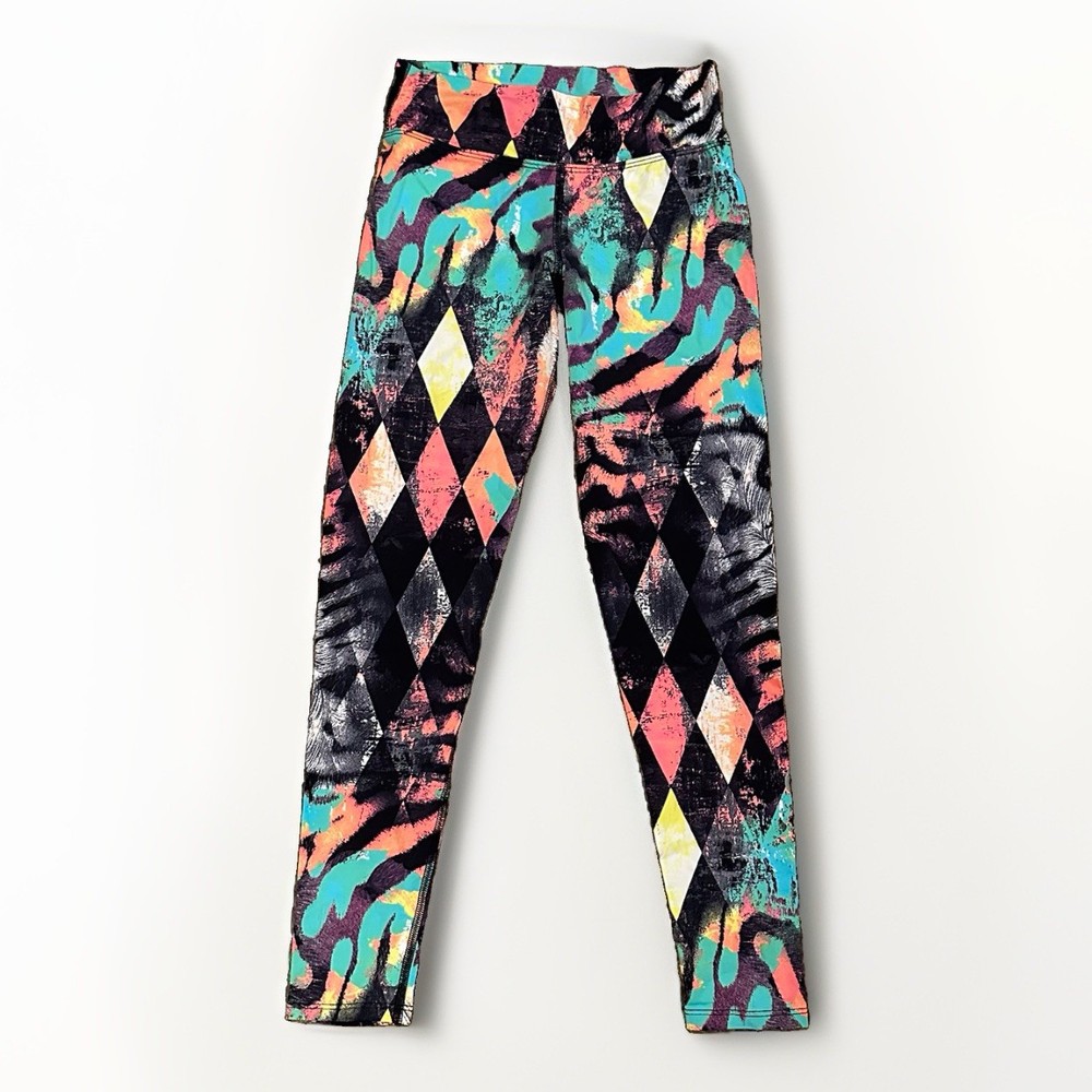 Dona Jo Fitwear Wild Tiger Harlequin Print Leggings Pants Festival Brazil Sz 1