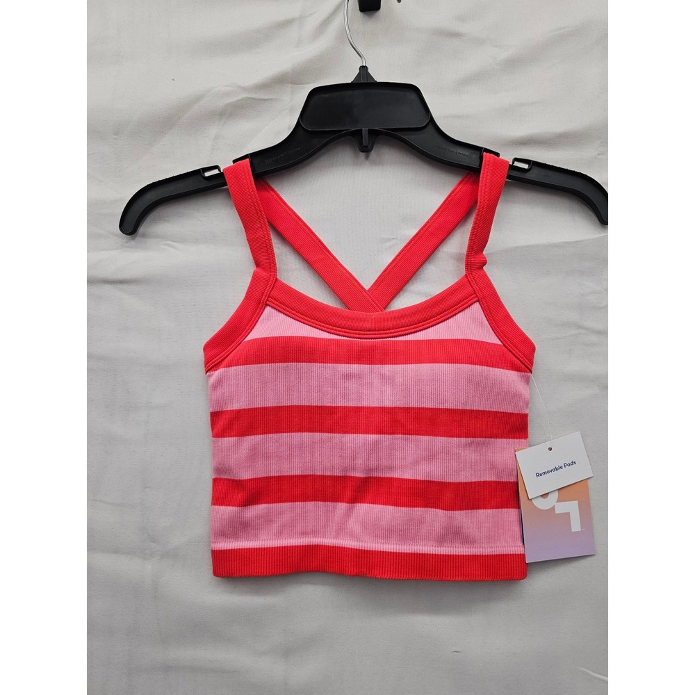 JoyLab Womens Striped Crossback Sports Bra Pink Nylon Blend Athletic Size XXS