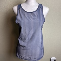 Lululemon Striped Racerback Tank Top Sheer Mesh Panel Curved Hem Slate Gray Blue