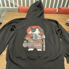 Samurai Cat Catana Hoodie Black Japanese Anime Manga Streetwear-Size Med