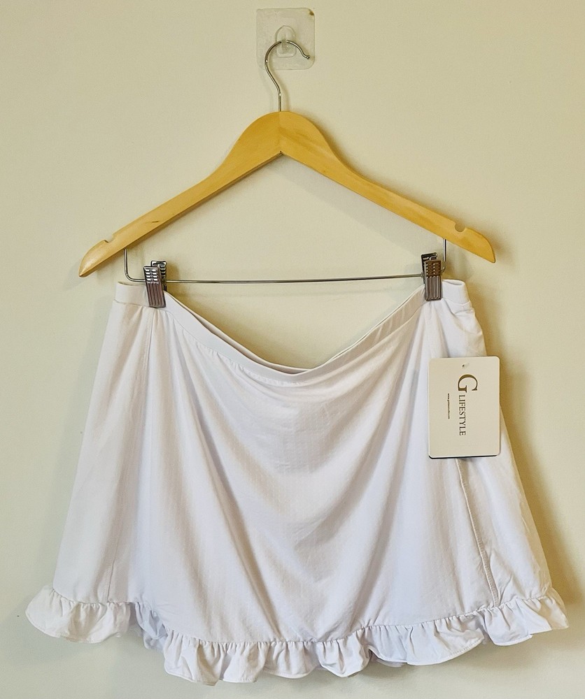 NWT Gottex G LIFESTYLE WHITE RUFFLE HEM GOLF TENNIS SKORT Size XL