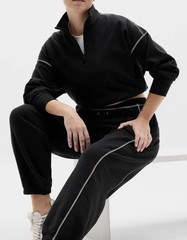 Athleta Forever Fleece 1/2 Zip High Hip Sweatshirt. Black Size S /Oversized New