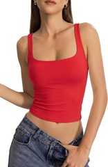 Womens Tank Tops with Built in Bras Square Neck Double Lined Basic, Size Small