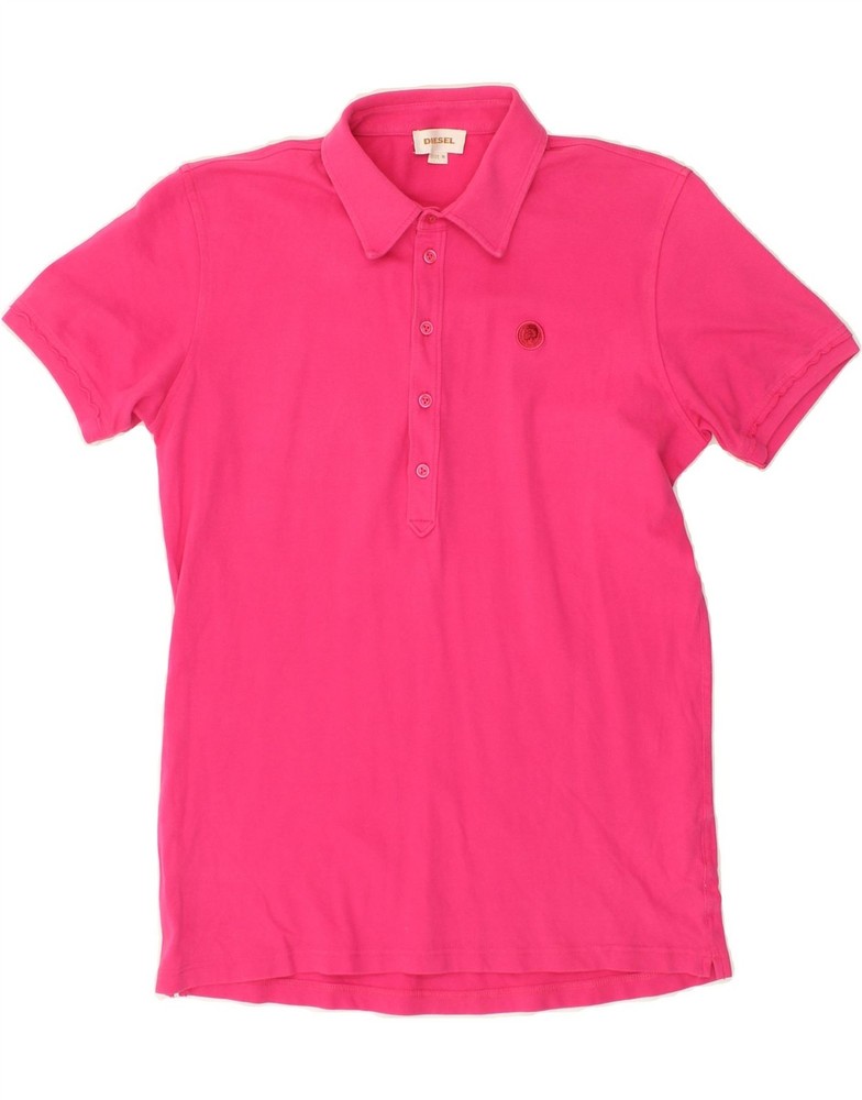 DIESEL Womens Polo shirt UK 14 Medium Pink Cotton AT15