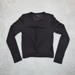 Athleta Black Twist Front Long Sleeve Activewear Top Crew Neck Small RN 54023