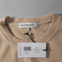 WeWoreWhat Oversized Balloon Sleeve Sweatshirt Women XS Tan Crewneck Casual Chic