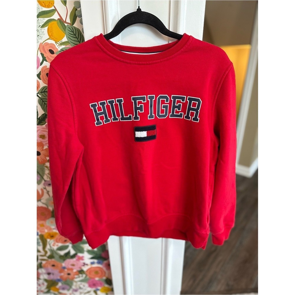 Tommy Hilfiger Red Crewneck with Navy & White Logo Trim