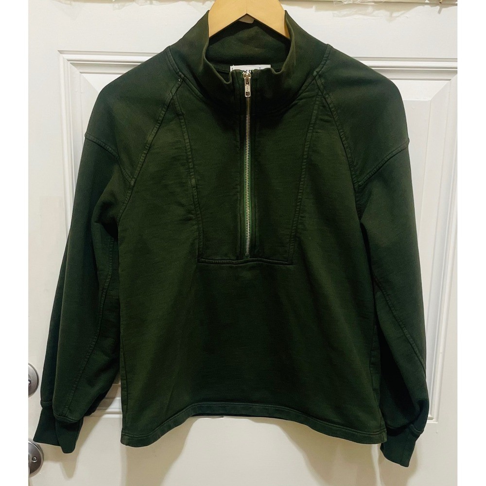 Apiece Apart Half Zip Pullover Sweatshirt Olive Green Mock Neck XS
