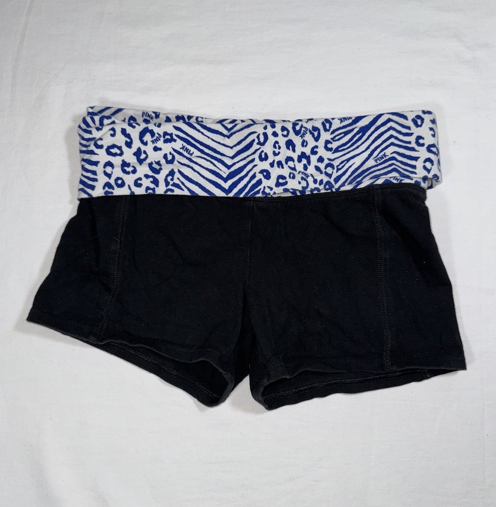Y2K PINK Victoria’s Secret Cubbies Animal Print Foldover Yoga Shorts Black XS