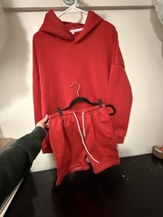 Hooded Sweatshirt and Shorts Set Red With White Hoodie Practice Warm Ups S,M,L