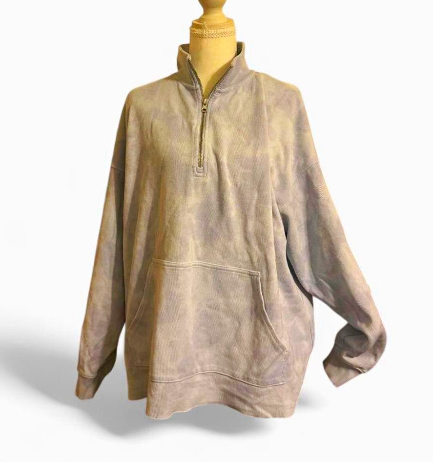 Aerie Gray Tie-Dye Fleece 1/2 Zip Sweatshirt Pockets Women M