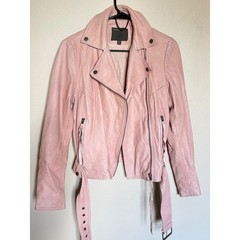 Muubaa Biker Jacket Leather Slim Fit Belted Moto Blush Pink Casual Night Out